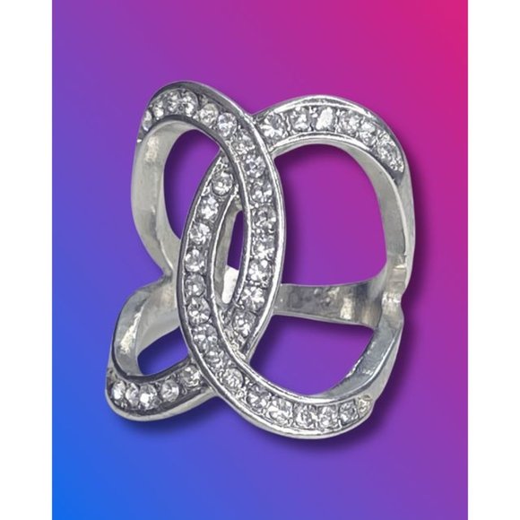 1/4 CT CZ Silver Crossover Open-Space Ring Size 7.5 with Bonus Free Silver Wave - Picture 2 of 13